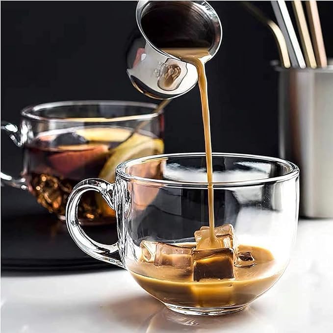 BuntyChiku Large Coffee Green Tea Mug, cappuccinos Espresso Cup Soup Bowl Jumbo Big Milk Glass Cup with Handle for Coffee Multi-Purpose Mug Set 450 ml (Set of 2) 1
