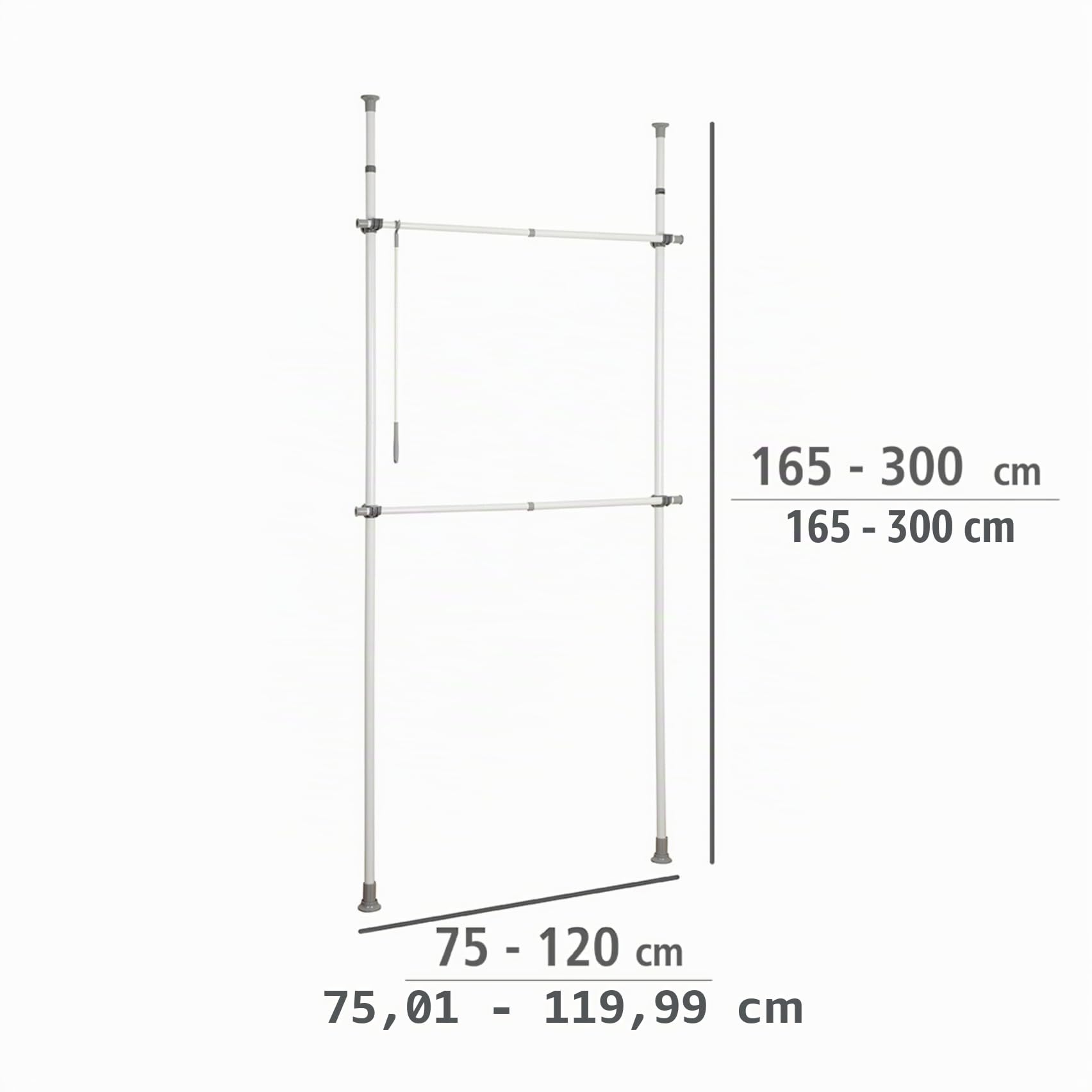 WENKO Sistema telescópico Herkules Basic - Sistema de orden ajustable, sistema de guardarropa, Acero, 75-120 x 165-300 x 11 cm, Blanco