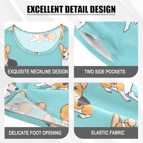 ALAZA Hipster Puppy Dog Blue Pajamas Short Sleeve 2 Piece Sleepwear Top and Bottom Pajama Set Unisex4