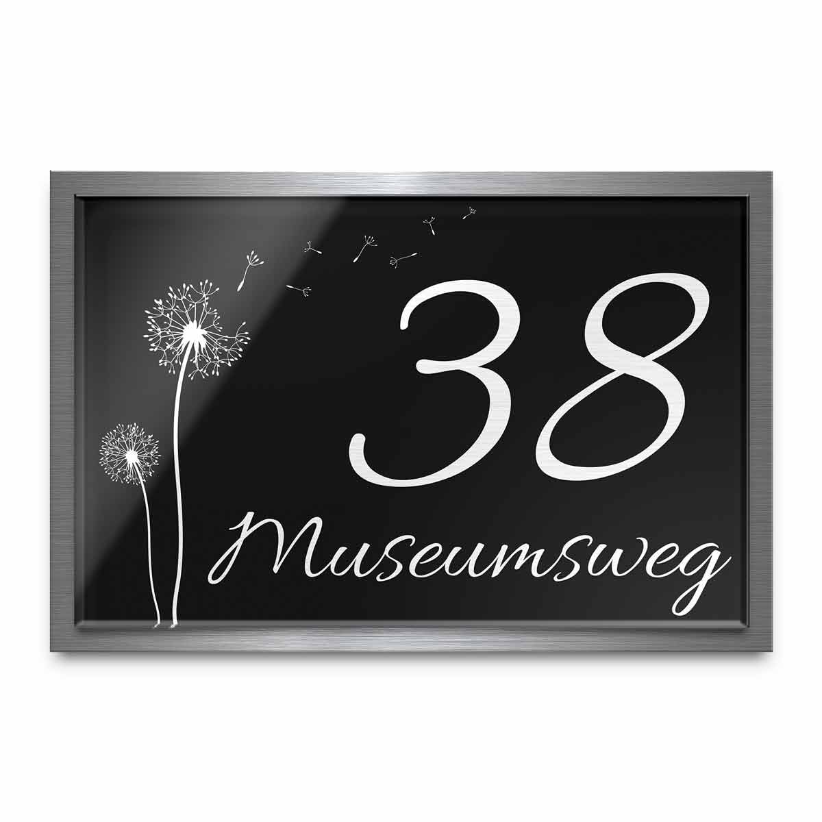 Premium Türschild aus Hochglanz Acrylglas und V2A Edelstahl | Namensschilder mit Gravur und Motiven Familienschild Türschilder für die Haustür mit Namen 30x20 cm