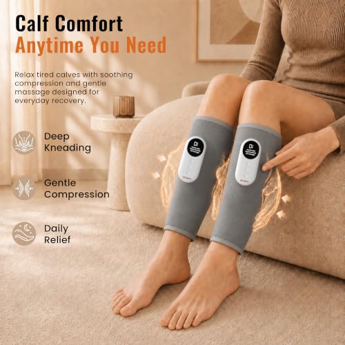 Image of enem Leg Massager for Pain Relief, Leg Massager, With 3 Massage Modes, 3 Intensity Levels & 3 Heating Modes, Calf Massager, With 1 Year Warranty, With Adjustable Leg Wraps for Muscle Relaxation, Pack of 2, Grey