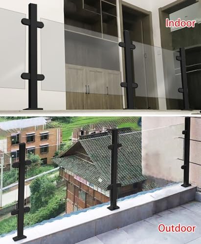 24-47in Adjustable Glass Railing Post Kit, Black Stainless Steel Clamp for Indoor/Outdoor Stairs, Durable Balustrade System for Glass Panels, H-60cm/23.6" End Post