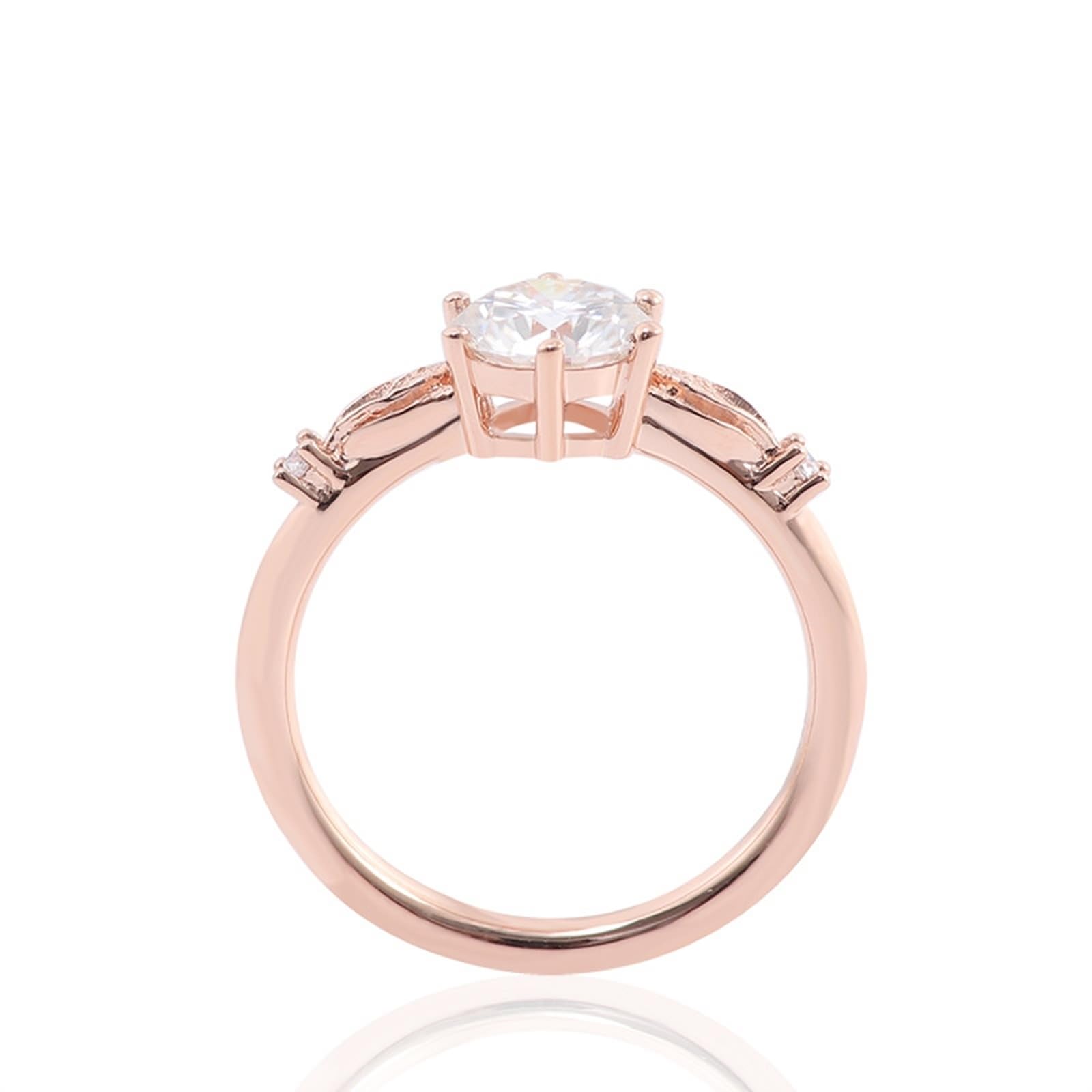 Wycian Anello di fidanzamento moissanite 9 K foglia oro rosa con 6 artigli. Moissanite rotonda misura 45 (14,3) elegante per lesbiche incisione natale