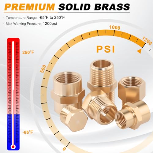 Image of KOOTANS 66PCS Brass Pipe Fittings Assortment Kit Pipe NPT Set | 1 /8 inch 1 /4 inch 3 /8 inch 1 /2 inch NPT Adapter Fitting, Reducer Bushing, Hex Nipple, Close Nipple, Reducing Hex Coupling, Pipe NPT Plug Set