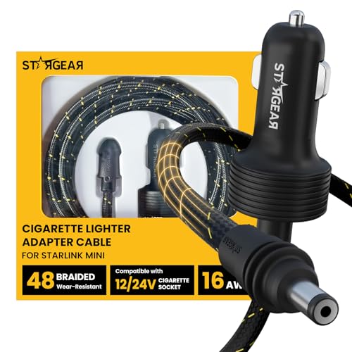 STARGEAR Starlink Mini Cable 12V Power Cable 3M 10FT, Braided Wear Resistant Starlink Mini Accessories Cigarette Lighter to DC Cord, 12V to 48V Car Charger Car Adapter