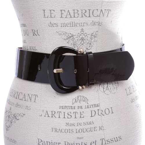 Women's Wide High Waist Horseshoe Buckle Wide Patent Leather Belt2