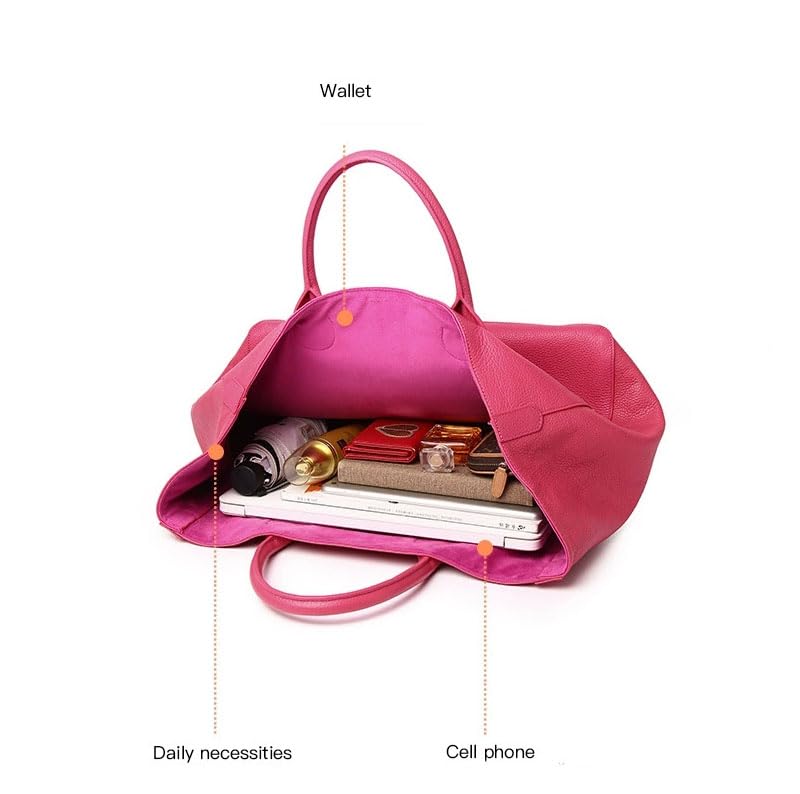 Image of Rhymad Large Pink Leather Tote Bag, Spacious Women's Handbag with Interior Pockets, Work and Travel Purse