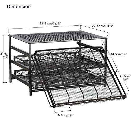 NEX 3-Tier Spice Rack 30 Bottle Standing Spice Drawer Storage Organizer for Kitchen Cabinet Countertop Dark Brown - Thumbnail 4