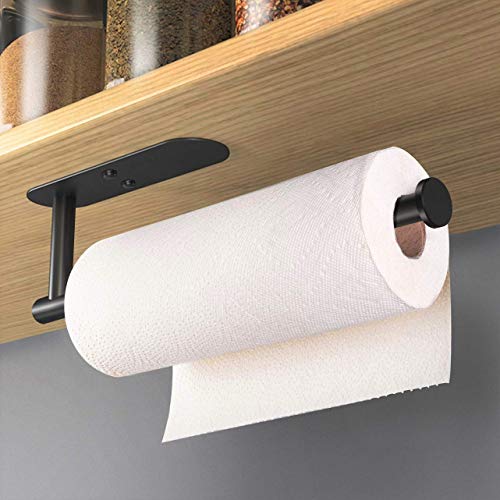 Vaehold Adhesive Paper Towel Holder Under Cabinet Wall Mount For Kitchen Towel, Black Roll Stick To Wall, Sus304 Stainless Steel #TOP1