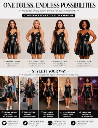 Image of ohyeah Faux Leather Lingerie Set for Women Plus Size PU Lingerie V Neck Backless Babydoll Chemise Mini Lingerie Dress