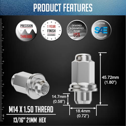 Image of Wheel Accessories Parts 24 Pcs M12x1.5 12x1.5 Thread OEM Factory Style Lug Nuts 1.8 inch Long Chrome 13 /16 inch 21mm Hex Fits Toyota Tacoma | 90084-94002 | 611-212
