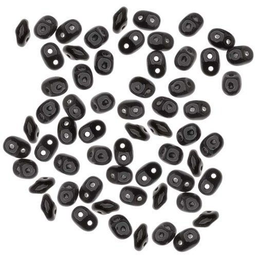 Jablonex 8gm Czech Glass Super Duo 2-Hole Seed Beads, 5.5 by 3.5mm, Jet Black