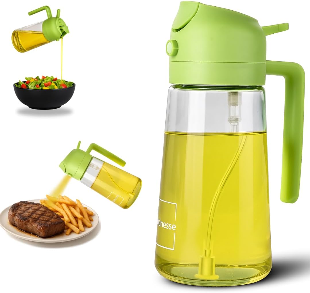 Stainless Steel Mixing Bowls Set of 5 with Airtight Lids and 2-in-1 Oil Sprayer, Nesting Bowls with Graters and Olive Oil Dispenser Bottle for Cooking, Baking, Salad & Meal Prep(6-Piece Set)