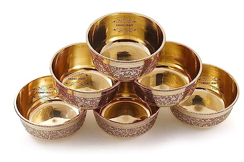 Image of Brass Bowl Sets Best Flower Design Brass Bowl Dinner Tableware Serving Indian Food, Tableware Set of (6)