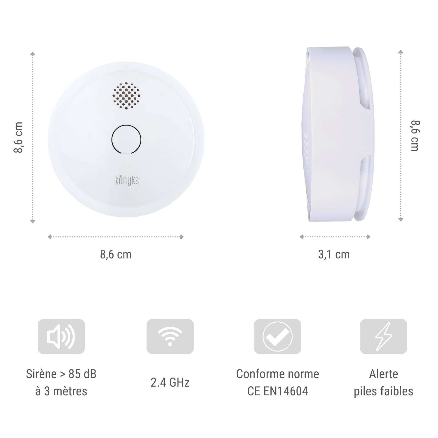 Accessoires Maison connectée Konyks Detecteur de fumee connecte Easy Wi-FI + Bluetooth Blanc