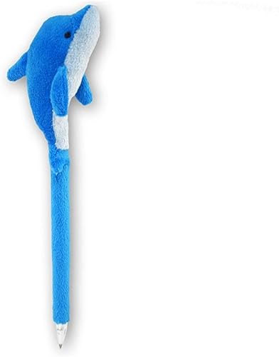 DolliBu - Bolígrafo de peluche con delfín azul, lindo y suave, diseño de vida marina, juguete novedoso, bolígrafo de escritura para papelería,