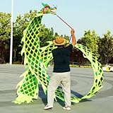 JQQJ ストリーマ、凧 流れるようなドラゴンポイのシルク調リボン、屋外大人の遊び公園用の回転ドラゴンダンサー/キャンプ (両面ホットスタンプ -グリーン,8m) [並行輸入品]