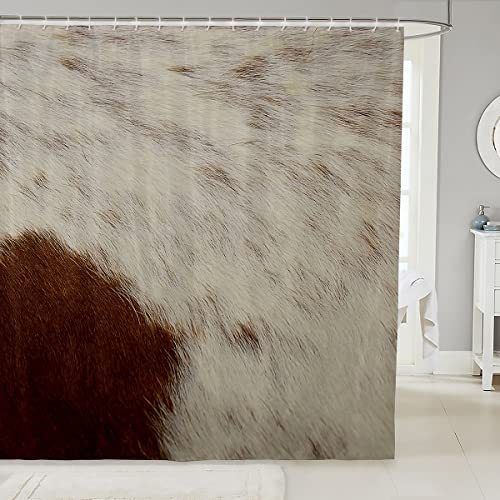 Cortina de baño con estampado de vaca retro, con temática de animales salvajes para niños, tela impermeable con ganchos para puestos, 72 pulgadas de ancho x 72 pulgadas de largo