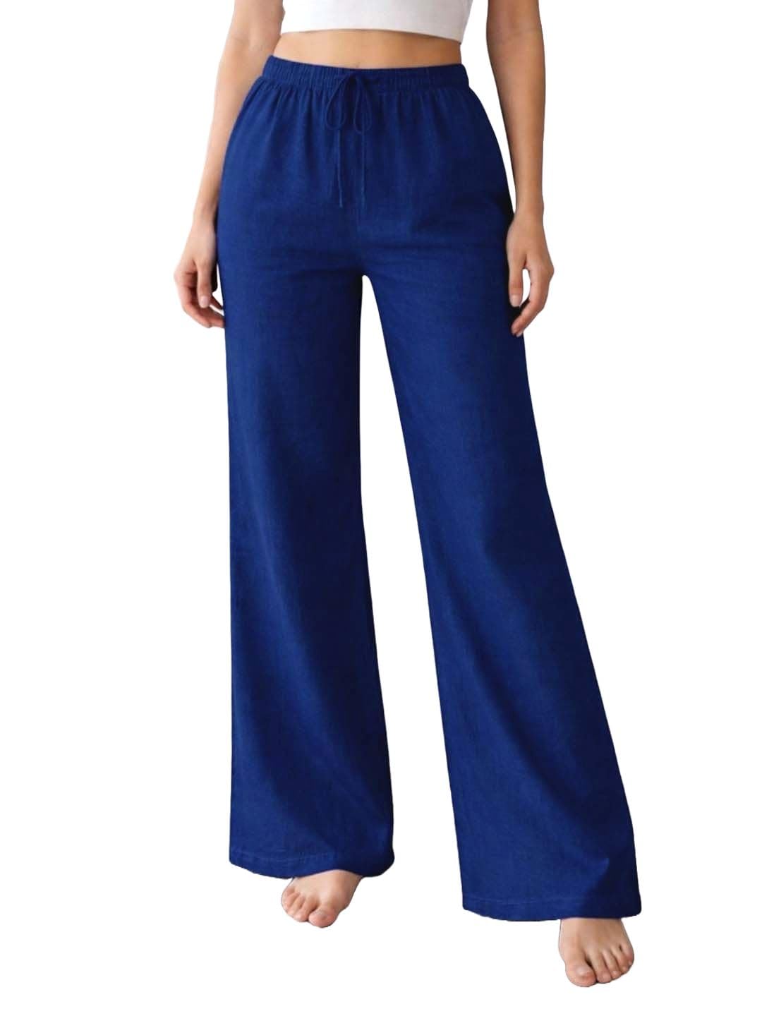 Women’s Pure Cotton Pyjama | Mid-Rise Relaxed Baggy Fit Flared Full-Length Lounge Pant with Elasticated Drawstring Waistband & Side Pocket | Comfortable Casual & Nightwear-picture-48