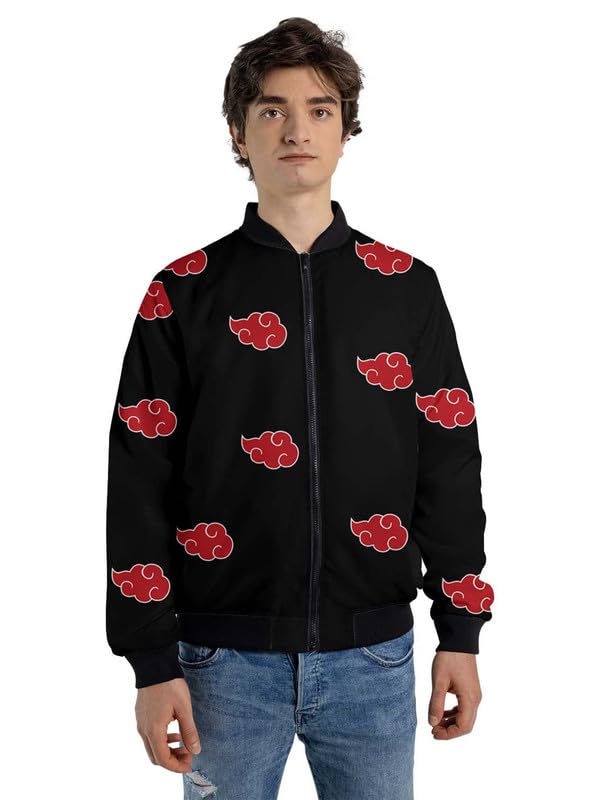 Black All over Itachi Print Anime Print Bomber Jacket Unisex-image-17