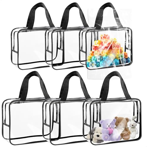 6 bolsa juguetes grandes, organizador juguetes de PVC con cremallera y asas, impermeable, bolsa de aseo para la familia, cosméticos, pañuelos, negro