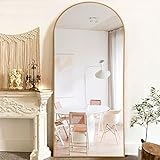 NeuType Arched Full Length Mirror, Large Arched Wall Mirror Floor Mirror with Stand, Full Body Dressing Mirrors Standing Hanging or Leaning Against Wall, Aluminum Alloy Thin Frame 71"x32", Gold