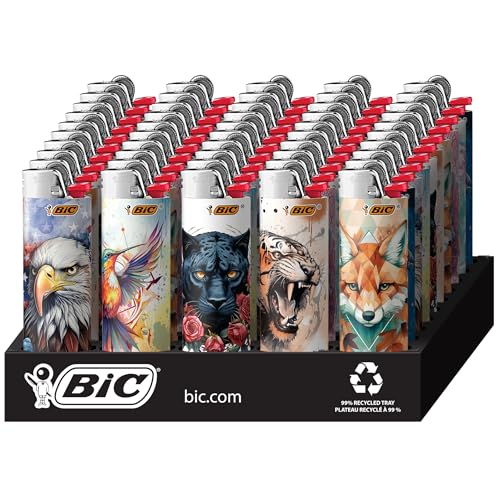 BIC Maxi Pocket Lighter, Special Edition Tattoos Collection, Assorted Unique Lighter Designs, 50 Count Tray of Lighters