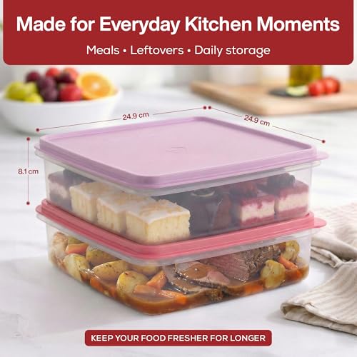 Image of Signoraware BPA Free Plastic Square Big Container (3 Ltr x 2 | Set of 2 | Pink)