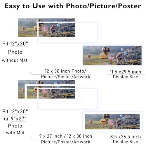 Image of JCJMY 12x30 Picture Frame with 9x27 Mat, Display Photo 9x27 with Mat or 12 x 30 Without Mat, Wall Hanging Large 12 by 30 Poster Frame with Plexiglass, White
