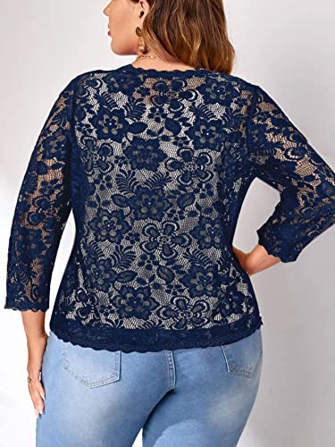 Women's Plus Size 3/4 Sleeve Bolero Shrugs Crochet Lace Open Front Cardigan3