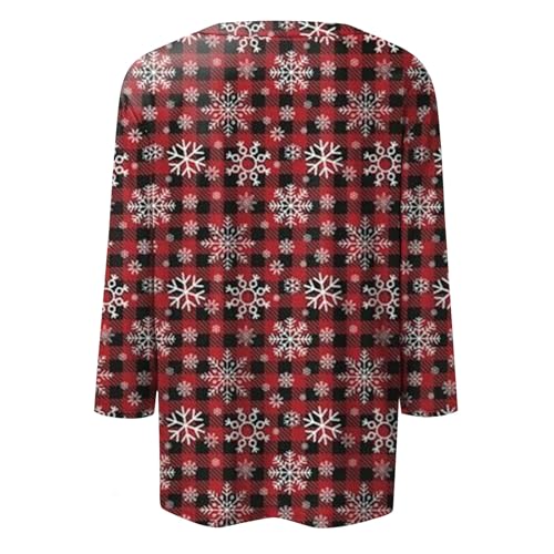 Christmas Shirts for Women Trendy Cute 3/4 Length Sleeve Round Neck Tops Loose Fit Pullover Blouses4