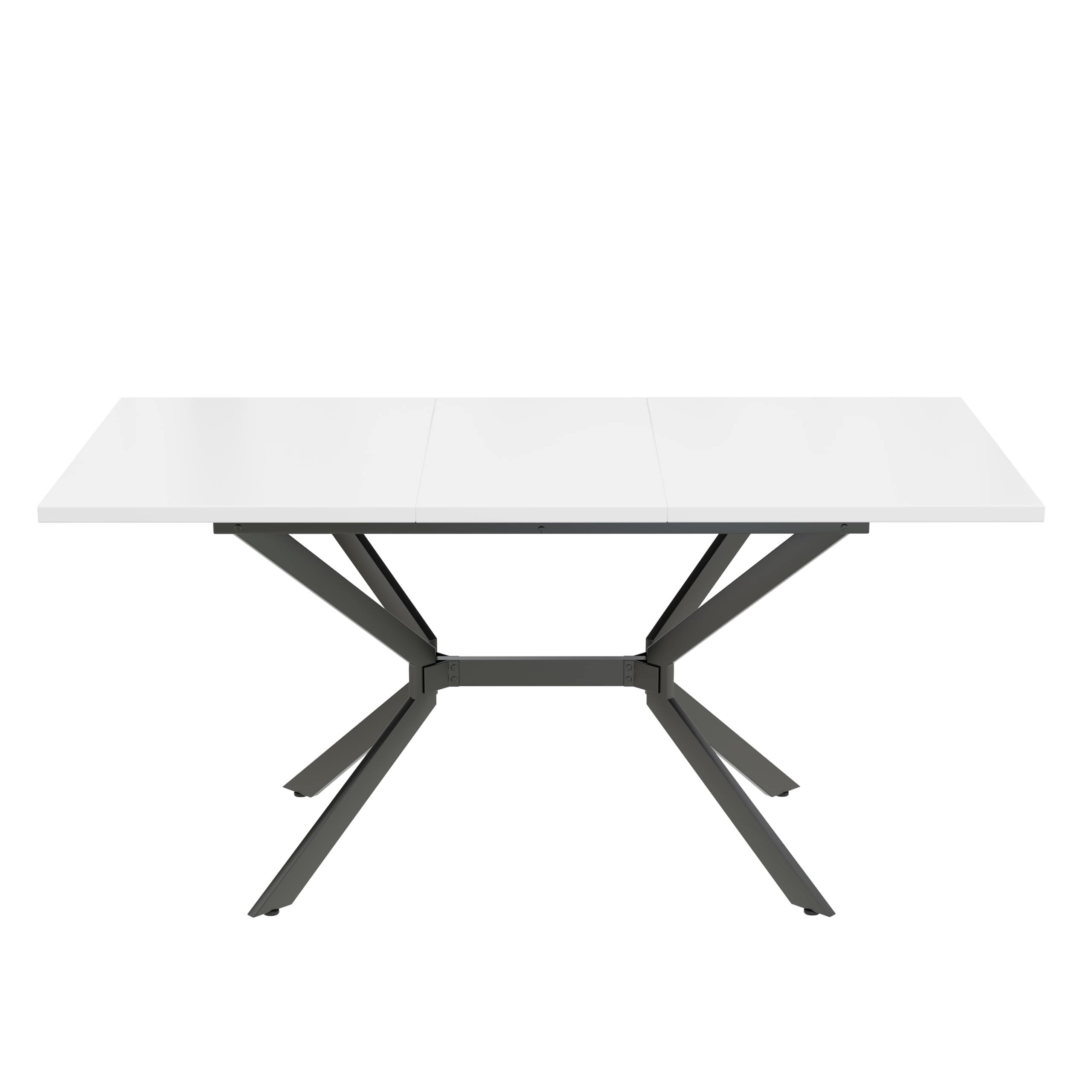 Stół do jadalni z możliwością rozszerzenia 120-160 x 80 cm, biały z czarnymi metalowymi nogami, MDF, prostokątny, dla 4-6 osób, wysokość 75 cm