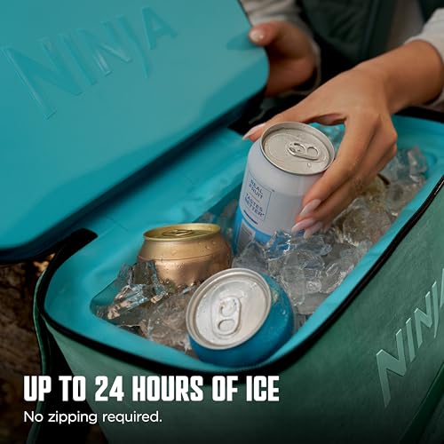 ninja  backpack cooler  frostvault go can soft cooler  leakproof zipper with built in can opener 2 ice packs amp dry storage drawer  for hiking camping amp more  2436 can