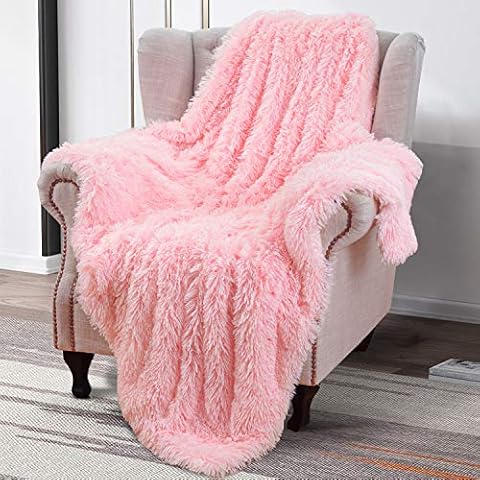 Softlife Home Decorative Fluffy Faux Fur Throw Blanket 50" x 60", Reversible Fuzzy Warm Sherpa Blankets for Couch Sofa Bed Throw Size (Pink) Cover