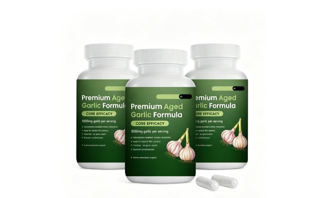 Formuła Premium AgedGarlic (60 szt.) | Czosnek czarny premium dojrzały - Bezzapachowy czosnek 1000 mg na porcję - Serce i krążenie, Bez GMO, Bez glutenu