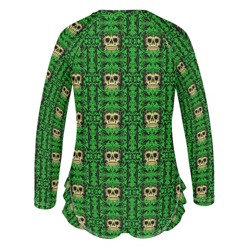Skull Green Girls Long Sleeve Rashguard Swimsuit UV Protection One-Piece Swimwear Bathing Suit B04043763