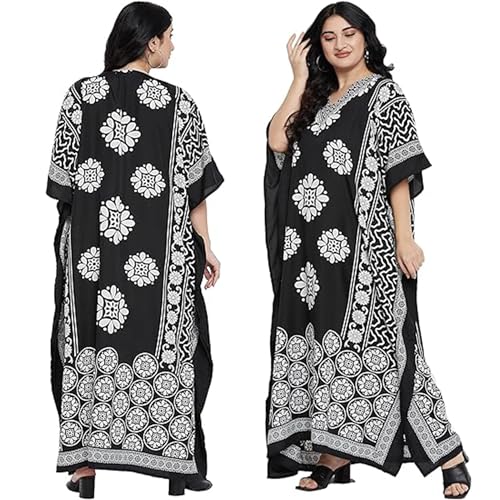 Image of Oussum Women Polyester Casual Long Plus Size Beach Caftan Cover Up Maxi Dress 1X-3X Summer Kaftan Dresses for Women