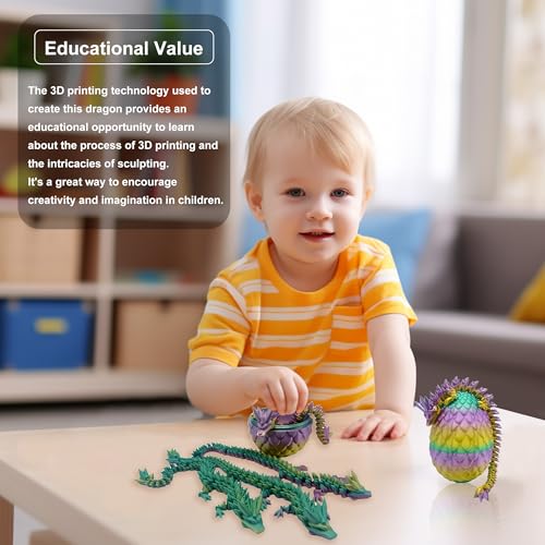 3D Printed Dragon Egg with Articulated Dragon Inside, Fidget Toys for Adults Stress Relief, Unique Home Office Desk Decor Crystal Easter Basket Stuffers (Random)
