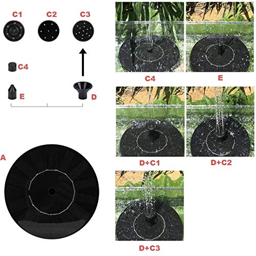 Solar Springbrunnen, Solar Teichpumpe mit 5 Effekte Solar Wasserpumpe Solar schwimmender Fontäne Pumpe für Gartenteich Oder Springbrunnen Vogel-Bad Fisch-Behälter