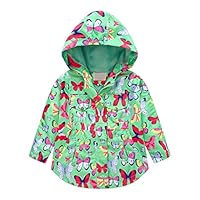 ANHATUIV Girls Rain Jacket 2-9 Years,Detachable Hooded Coat,Drawstring Waist,Breathable Lightweight,Cartoon Butterfly Patterned Rainwearfor Outdoor Travel