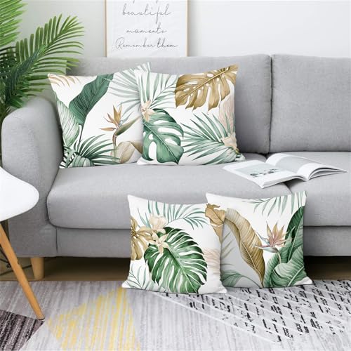 Bonhause BHP0263B Tropical Leaves Throw Pillow Covers 18 X 18 Inch Green Brown Leaf Summer Decorative Pillow Cases Soft Velvet Cushion Covers thumb #1