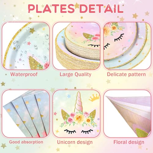 Image of Funnymoom 452 Pcs Unicorn Themed Birthday Party Decorations Include Unicorn Paper Plates Napkins Cups Tablecloth Cutlery Straws Rainbow Pastel Theme Party Supplies for Birthday Decorations