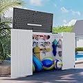 AOXUN Horizontal Storage Sheds 41 Cu.ft, HDPE Outdoor Storage Box 160 Gallon, Waterproof Lockable Resin Deck Box with Spring-Assisted Lid, Patio Storage for Garden, Pool, Cushions, Tools, White