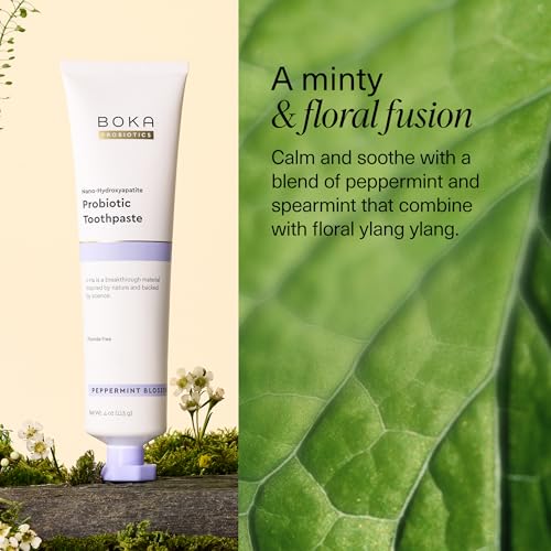 Image of Boka Probiotic Toothpaste - Fluoride Free, Nano Hydroxyapatite Toothpaste - Supports Oral Microbiome & Promotes Oral Wellness - Citrus Mint & Peppermint Blossom, 2Pk