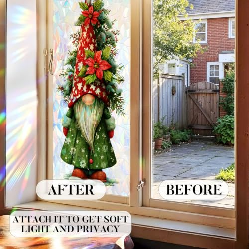 Image of Christmas Gnome Tomte Holographic Window Film 17.32x39.37in Cling