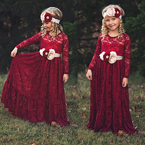 Flower Girls Dresses Bridesmaid Wedding Pageant Party Princess Communion Floral Boho Vintage Lace Dance Gown2