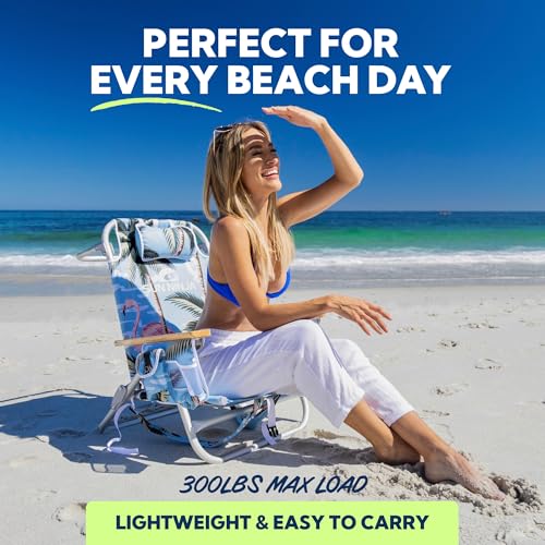 Image of SUN NINJA Portable Folding Beach Chair for Adults, 5 Recline Positions