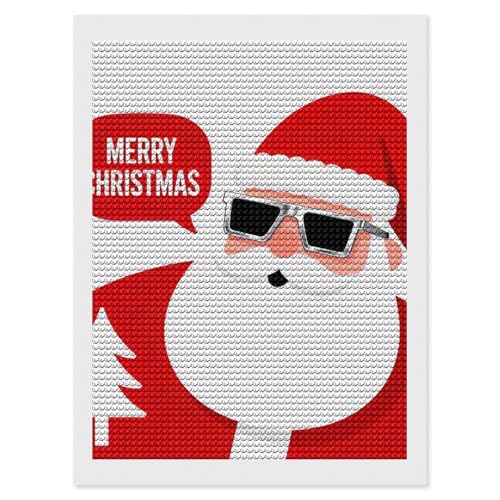 Peinture diamant 5D Père Noël à lunettes pour broderie diamant adulte et canevas strass DIY