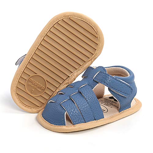 SOFMUO Baby Girls Boys Sandals Premium Soft Anti-Slip Rubber Sole Infant Summer Closed Toe Outdoor Shoes Toddler First Walkers(A6/Blue,6-12 Months)