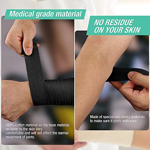 Image of (3 Pack) Black Athletic Sports Tape, Very Strong Easy Tear No Sticky Residue Tape for Athlete & Sport Trainers & First Aid Injury Wrap,Suitable for Bats,Tennis,Gymnastics & Boxing（1.5in X 35ft）